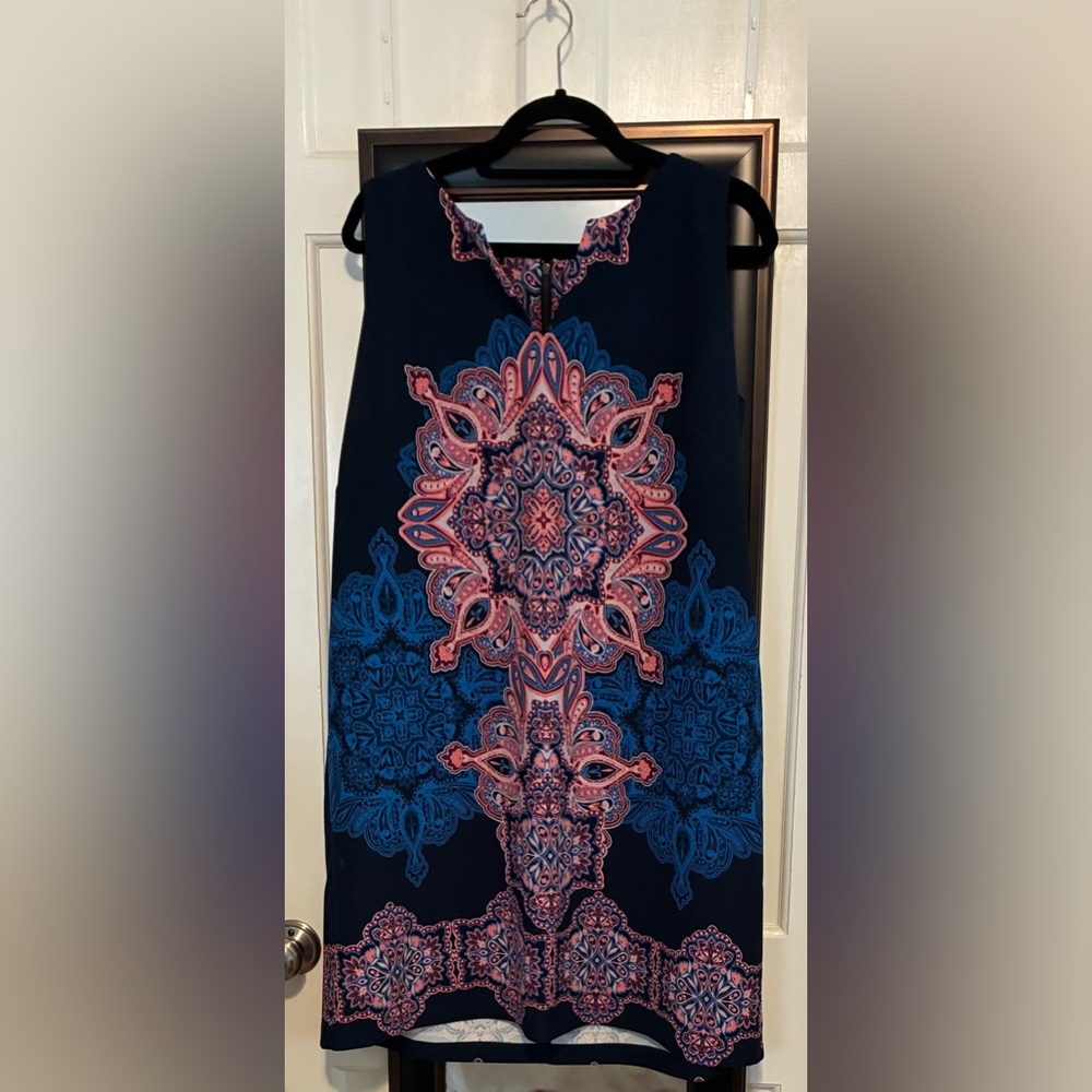 Taylor Navy Blue Mini Dress with Pink Medallion Print - Picture 2 of 9